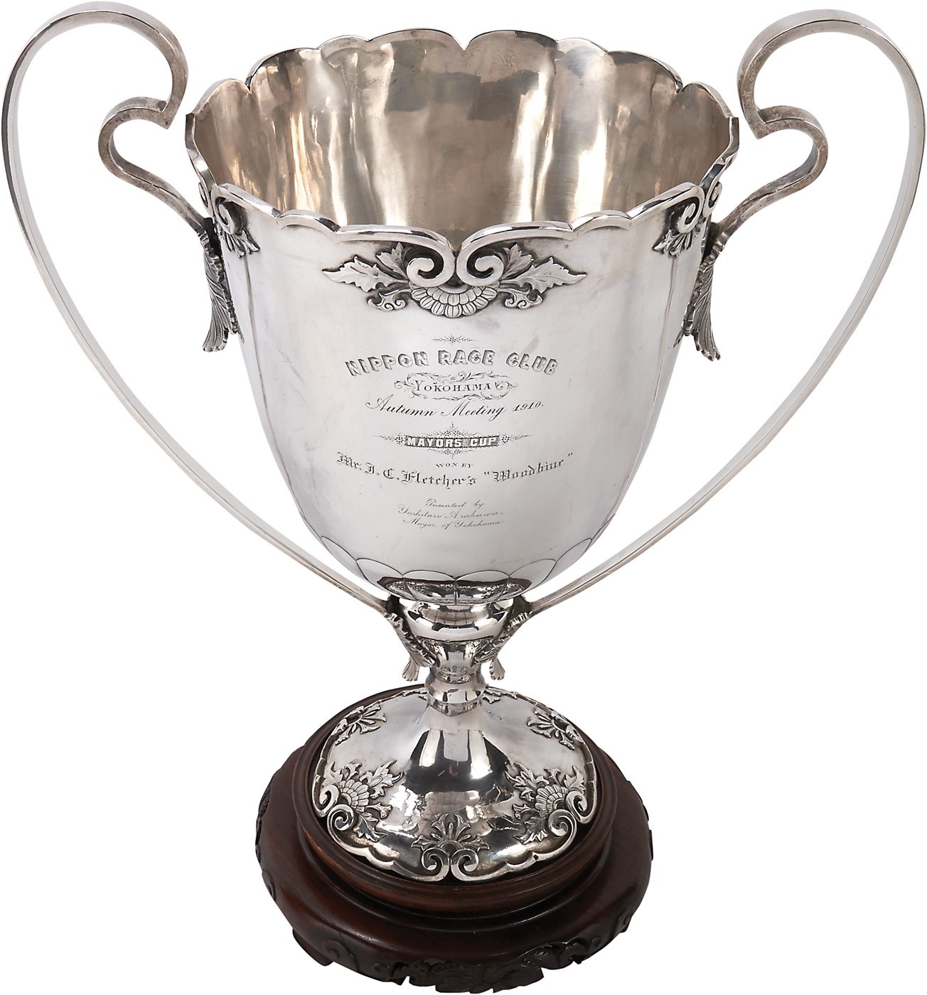Incredible 1910 "Mayor's Cup" - Japanese Silver Trophy Presented to "Woodbine"