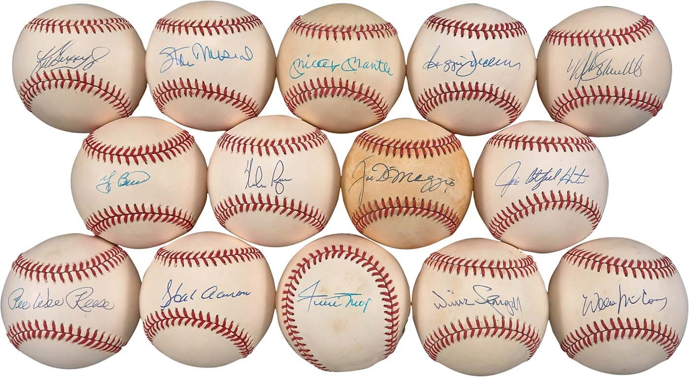 Hall of Fame Single-Signed Baseball Collection with Mantle & DiMaggio (30+)  (PSA)