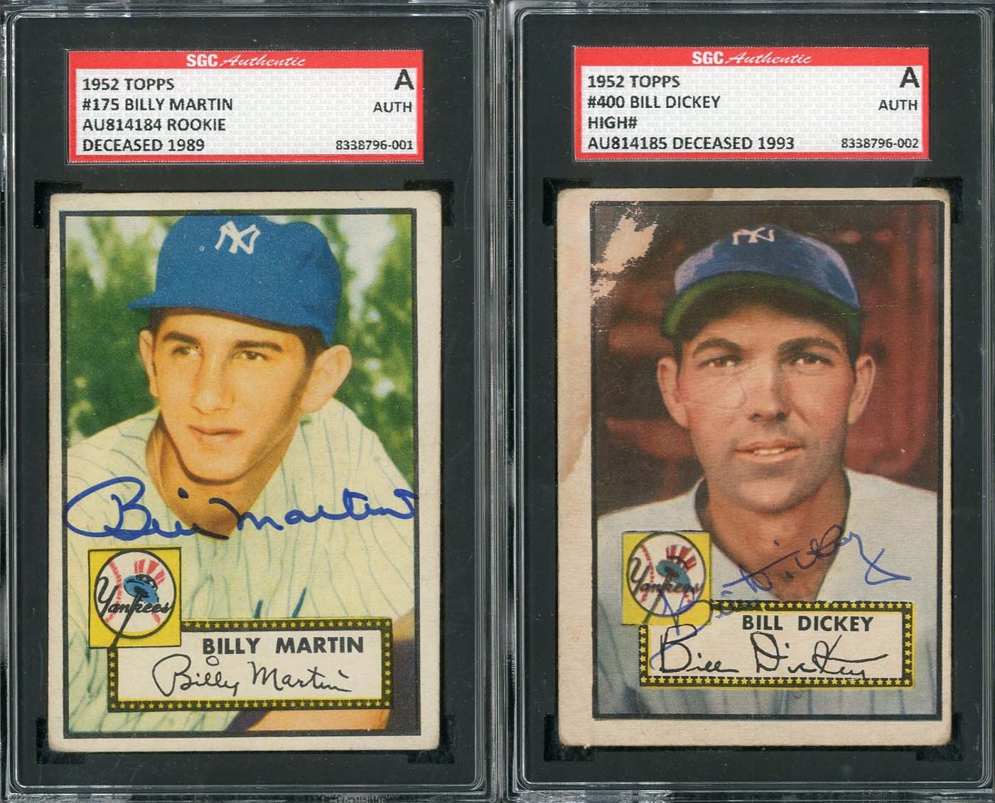- 1952 Topps Collection of (67) Signed Cards with (8) HOFers including Dickey, Berra and Martin! - Two SGC Authenticated