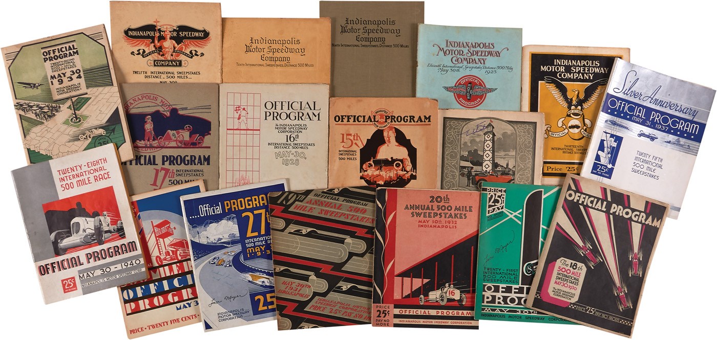 1921-87 Near Complete Run of Indianapolis 500 Programs - Some Signed (55+)
