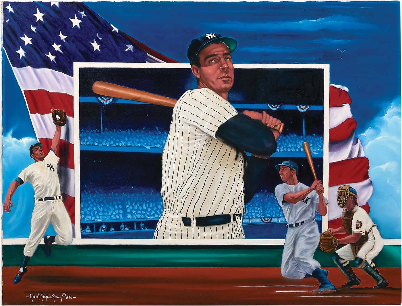 NY Yankees, Giants & Mets - Joe DiMaggio Oil Painting by Robert Stephen Simon