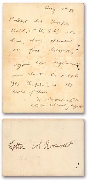 Political - 1898 Teddy Roosevelt Letter Written as Rough Rider in Cuba