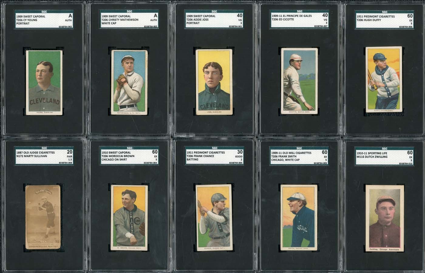- 1880s-1920s Tobacco, Candy, and W Collection of (205) cards (3 SGC Graded) with over 30 HOFers with Cobb and Mathewson!