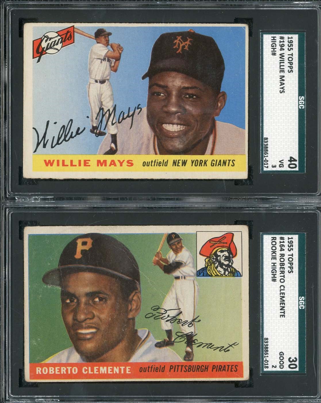 Baseball and Trading Cards - 1955 Topps Near Set of (203/206) with SGC Graded Clemente and Mays