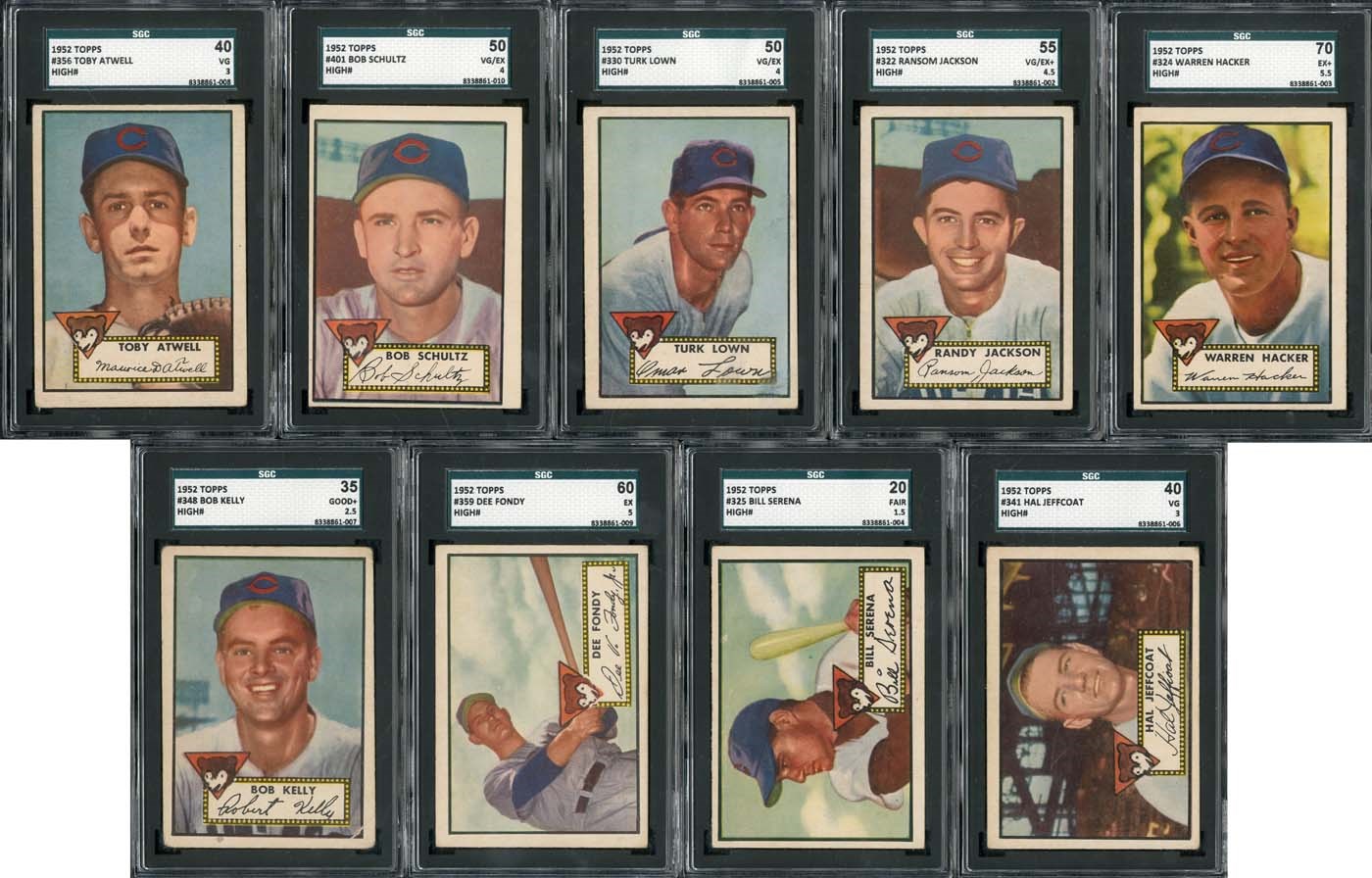 1952 Topps Chicago Cubs SGC Graded High Number Lot of (9) Cards