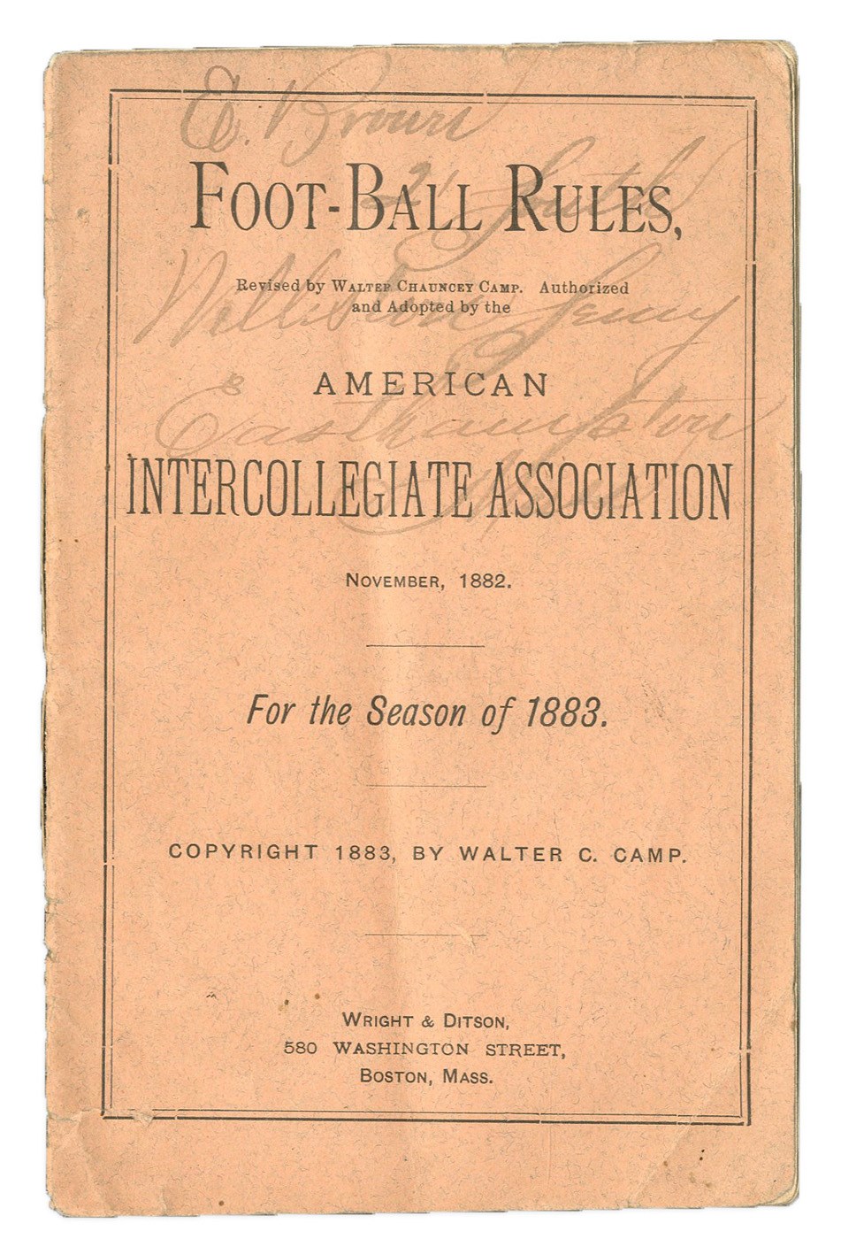Football - 1882 Walter Camp's "Rules of Football" Book - Only Known Copy