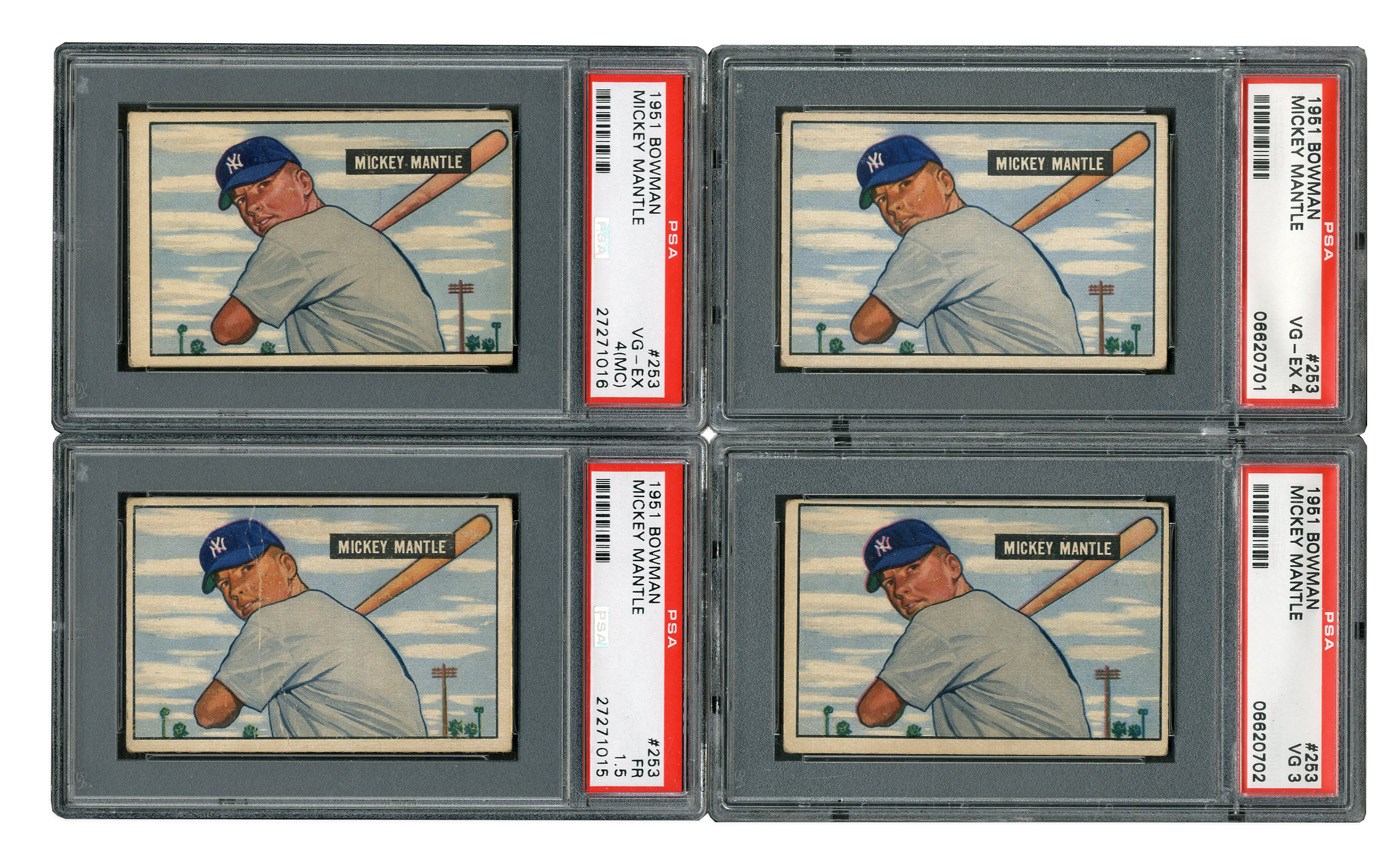 - "Four of a Kind" 1951 Bowman #253 Mickey Mantle PSA Graded Rookies