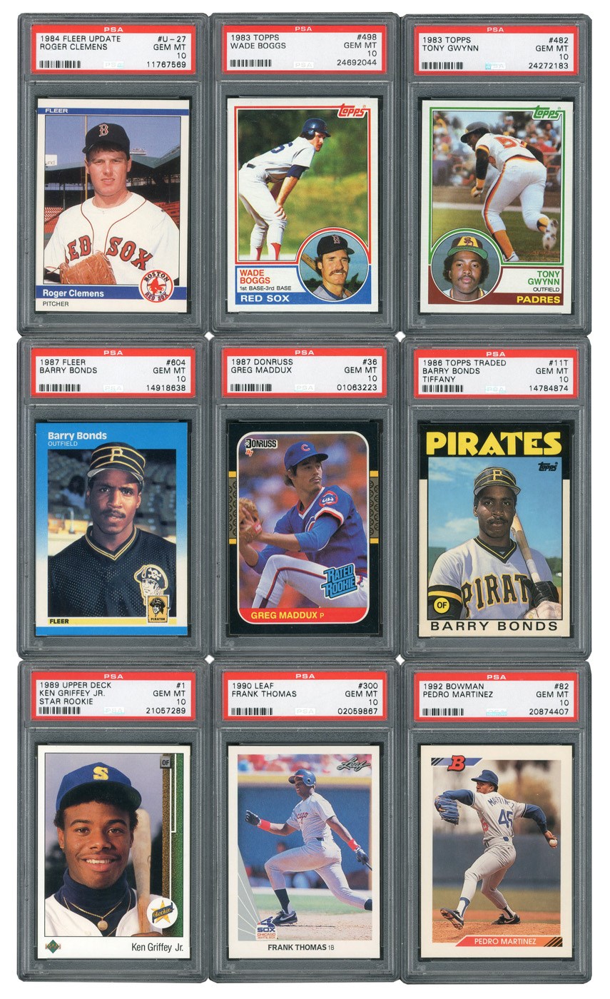 - 1983-1992 PSA GEM MINT 10 Rookie Card Collection of (9) with Bonds, Boggs, Clemens and Gwynn
