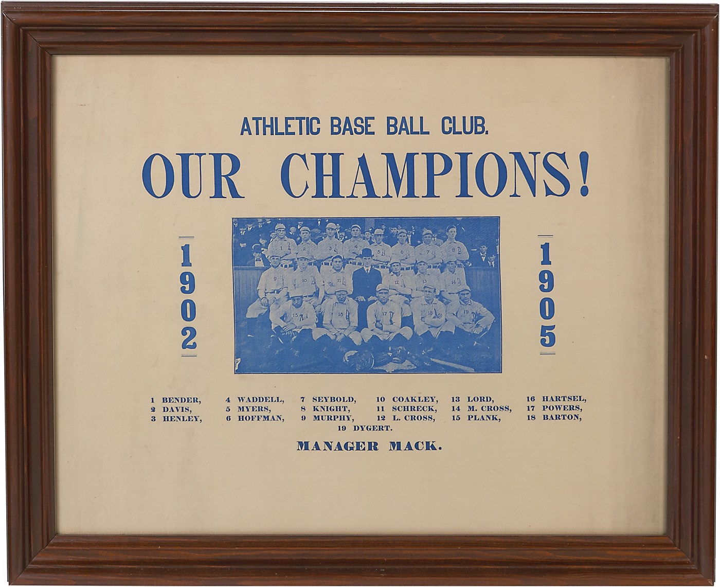Baseball Memorabilia - 1905 Philadelphia Athletics "Our Champions" Large Silk Banner