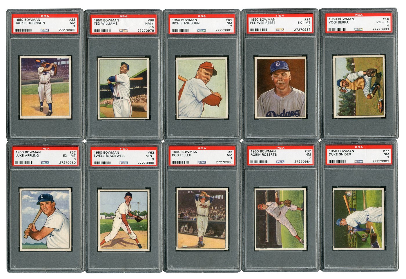- 1950 Bowman High Grade Complete Master Set with All No Copyright Variations and (10) PSA Graded