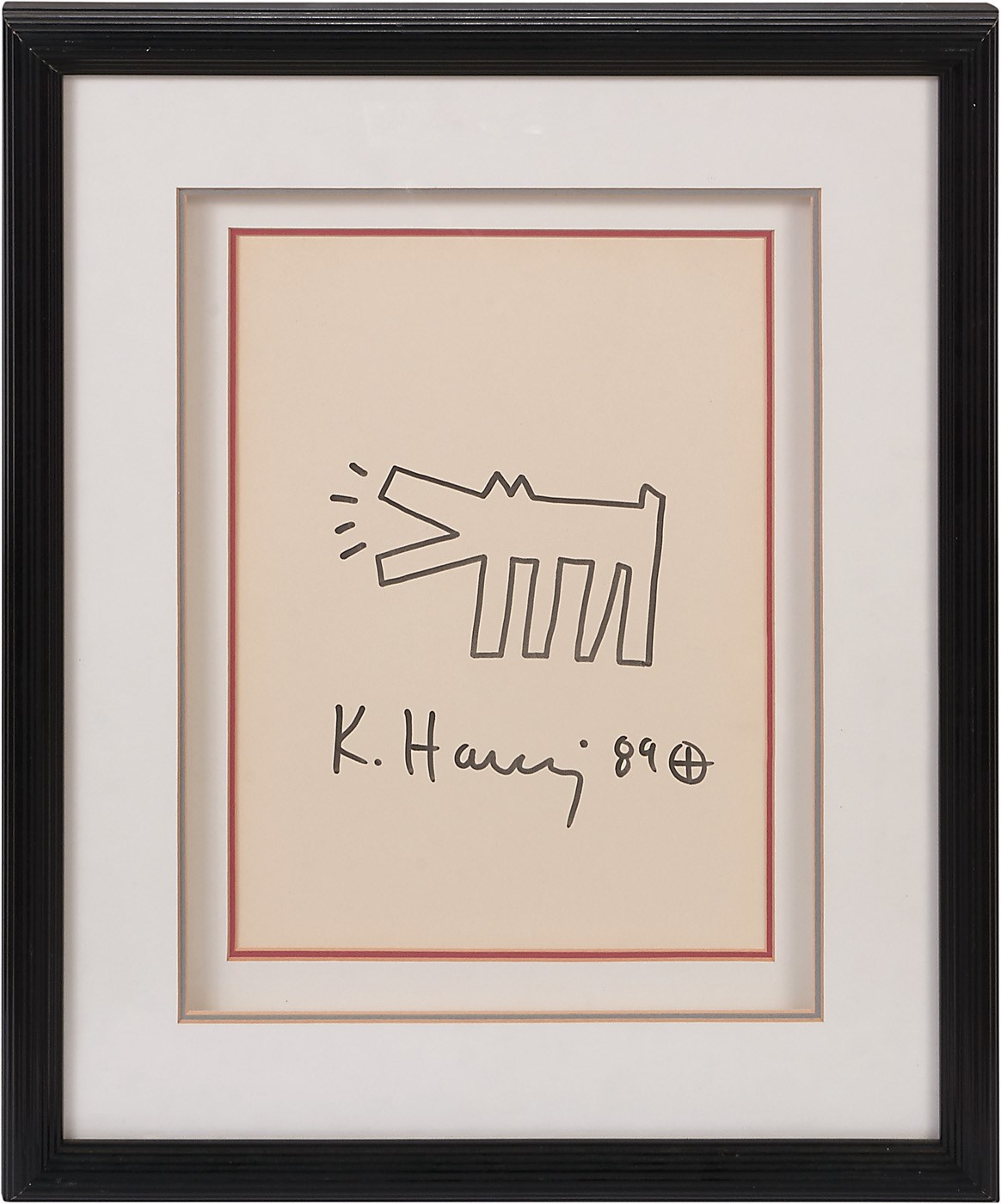 Rock And Pop Culture - 1989 "Barking Dog" Original Drawing by Keith Haring (ex-Charlie Sheen Collection)