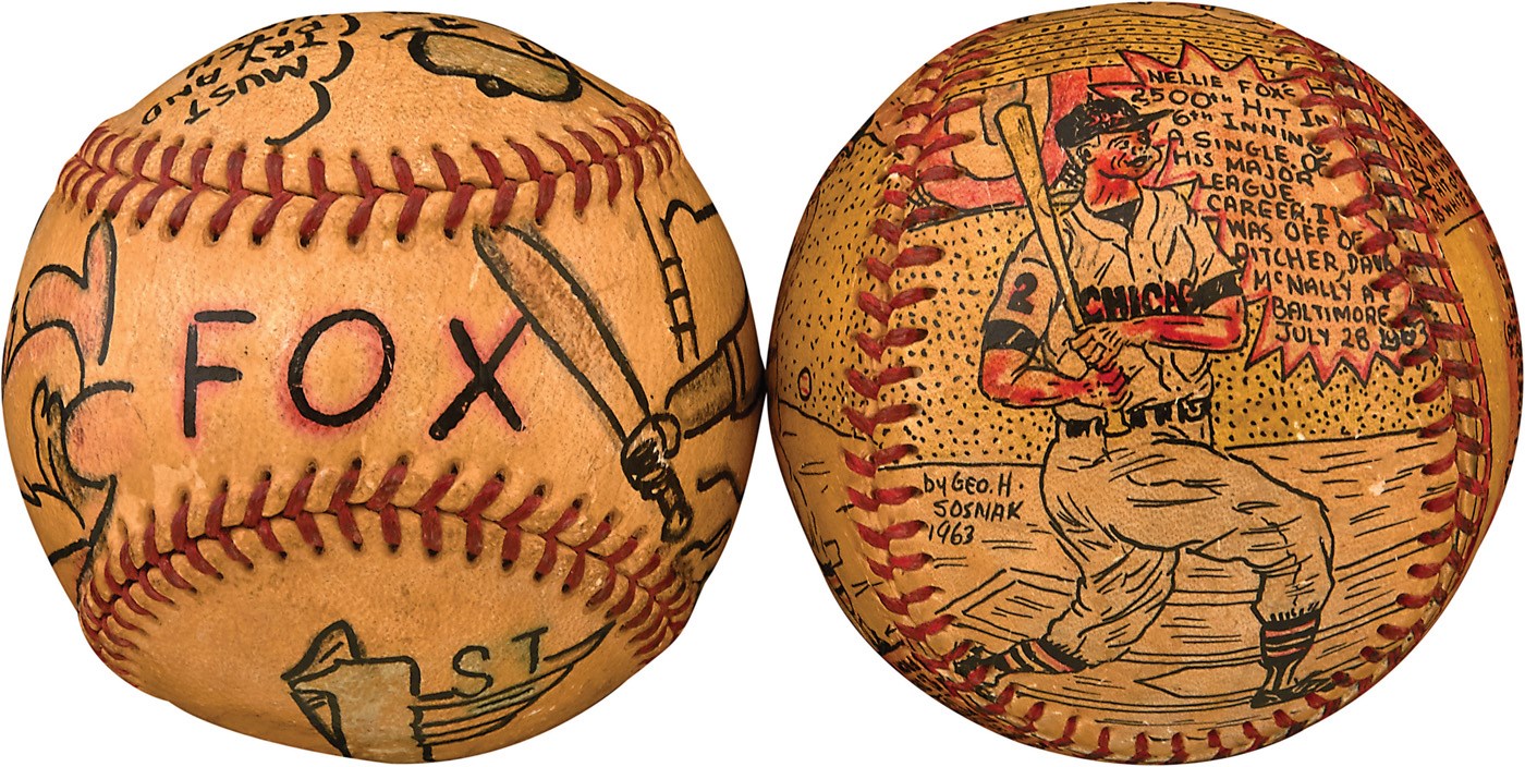 - 1955 Nellie Fox 1st Home Run & 2500th Hit George Sosnak Baseballs w/Great Provenance