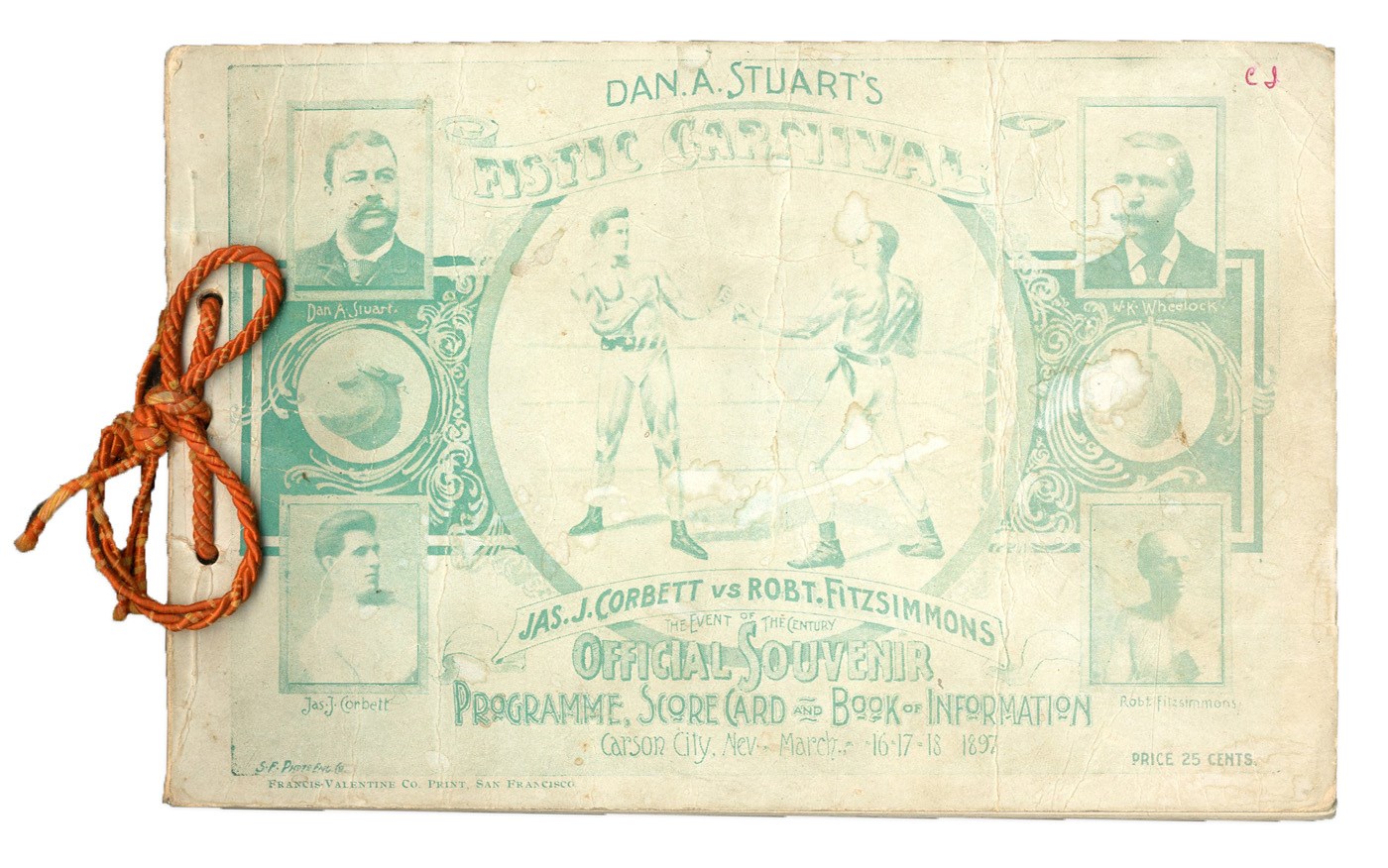 - 1897 James J. Corbett vs. Robert Fitzsimmons Official Boxing Program