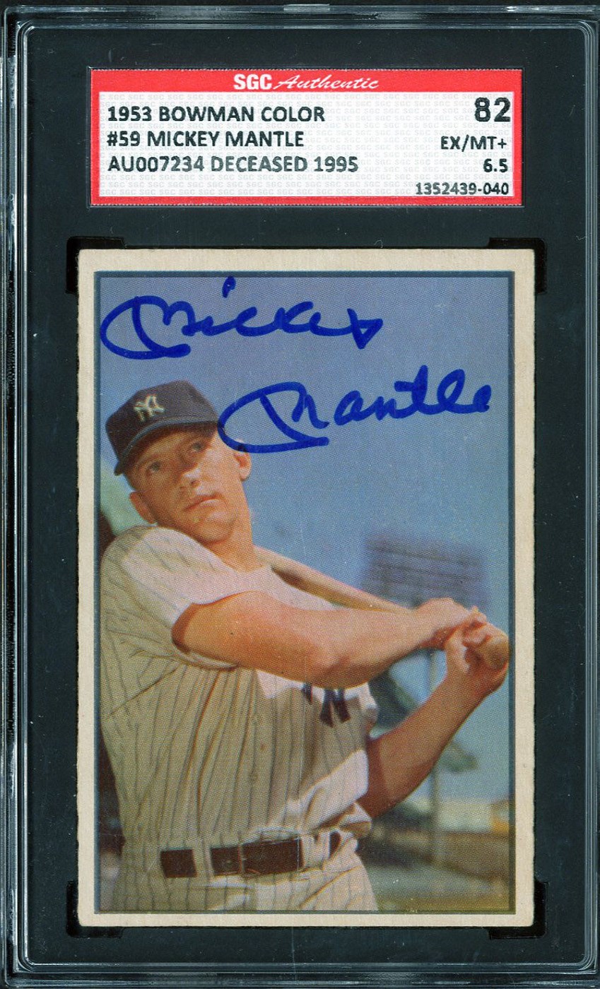 - 1953 Bowman Color Mickey Mantle Signed #59 SGC 82 EX/MT+ 6.5