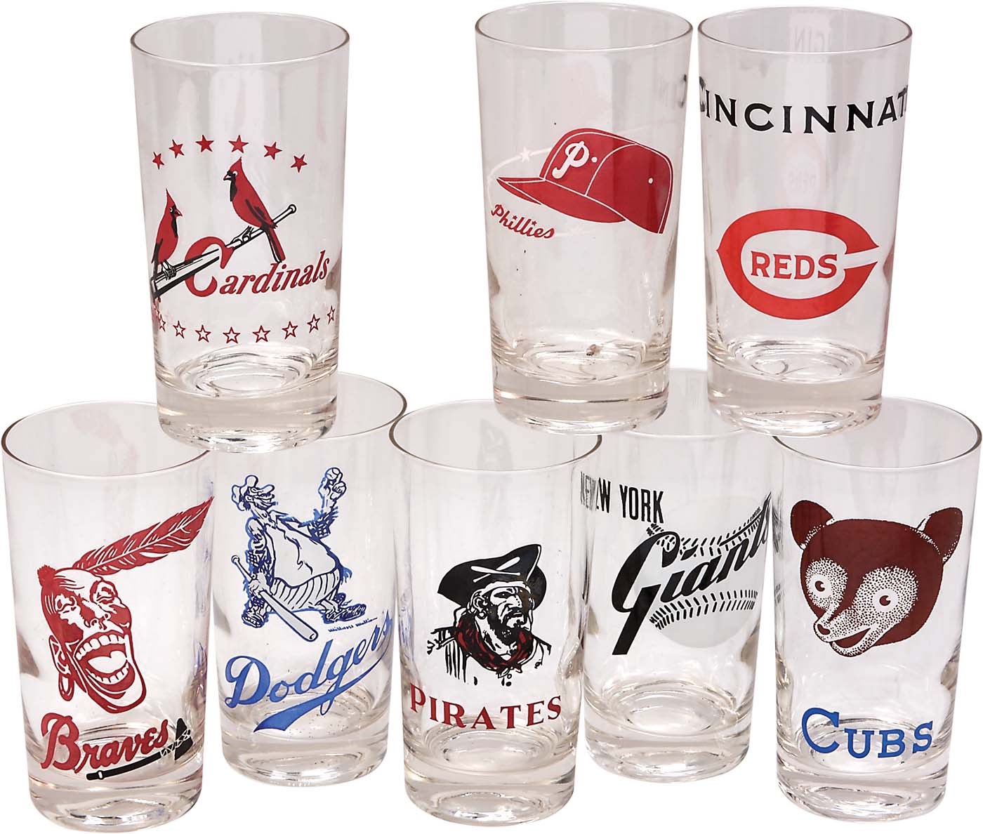 Baseball Memorabilia - 1957 National League Team Glasses Complete Set in Original Box