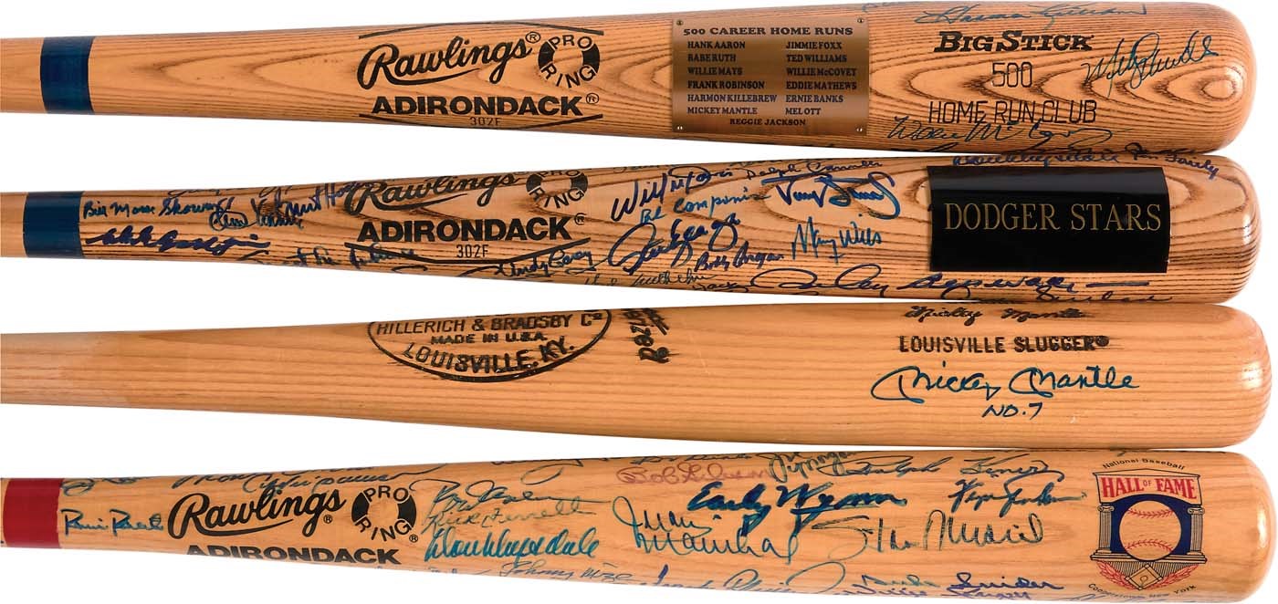 Hall of Fame Signed Bats & Poster w/500 HR Club Bat - Mantle, Williams, Koufax (225+ Autographs)