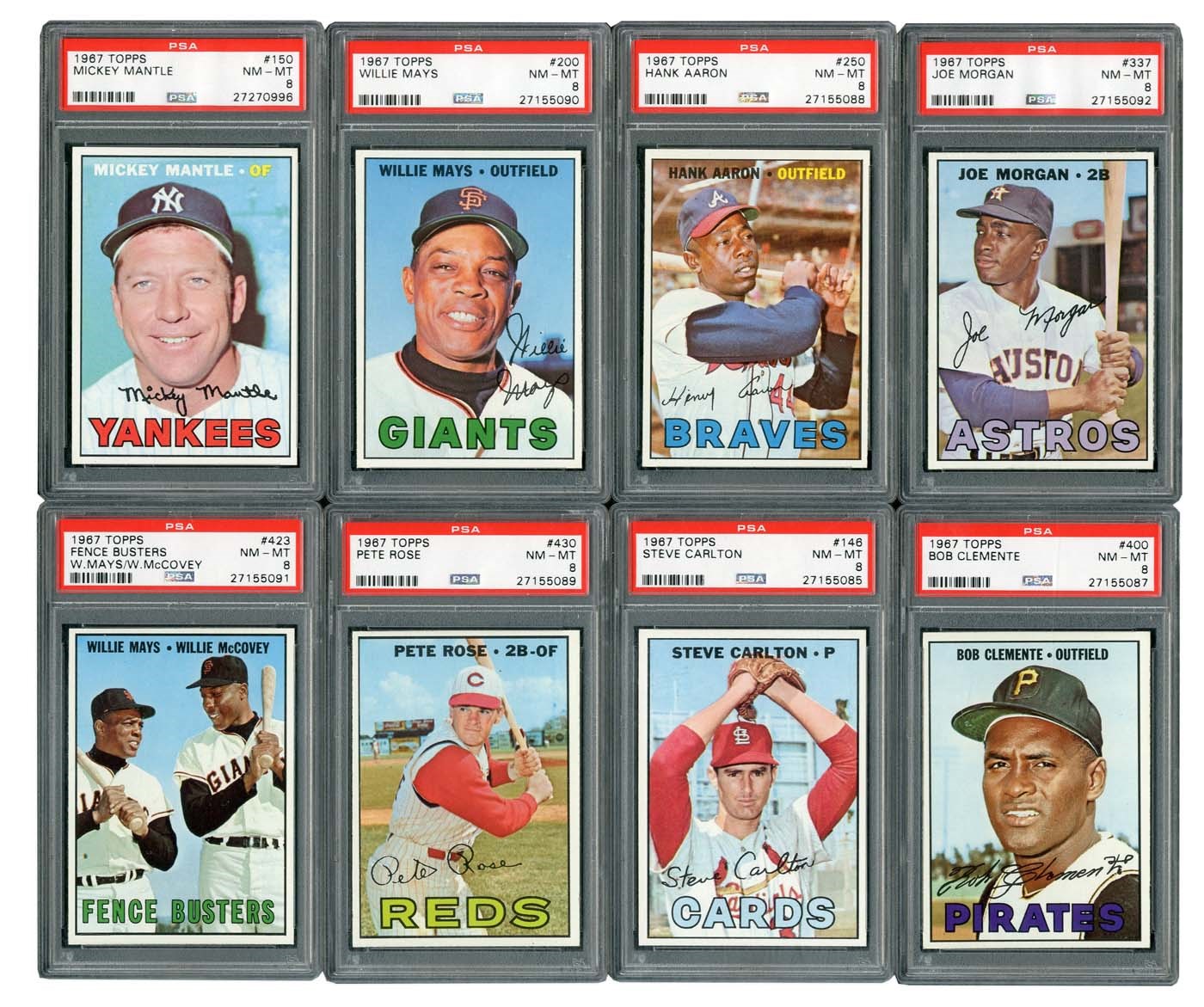- 1967 Topps VERY HIGH GRADE Partial Set with PSA 8 Mantle!