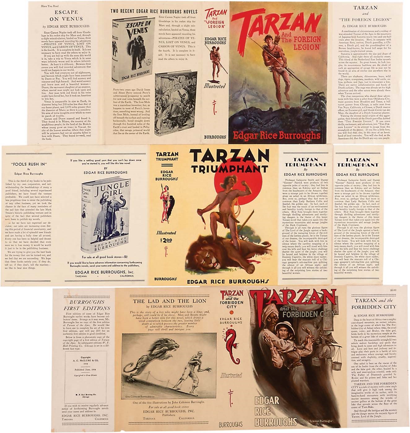 Rock And Pop Culture - 1940 Tarzan Edgar Rice Burroughs - Unused Dust Jackets