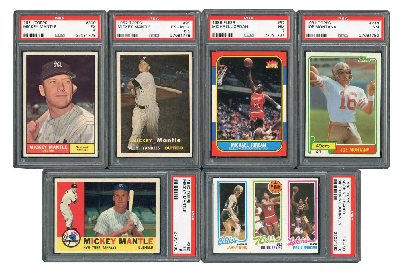 - 1957-1981 Mickey Mantle plus Basketball & Football RC PSA Graded Collection