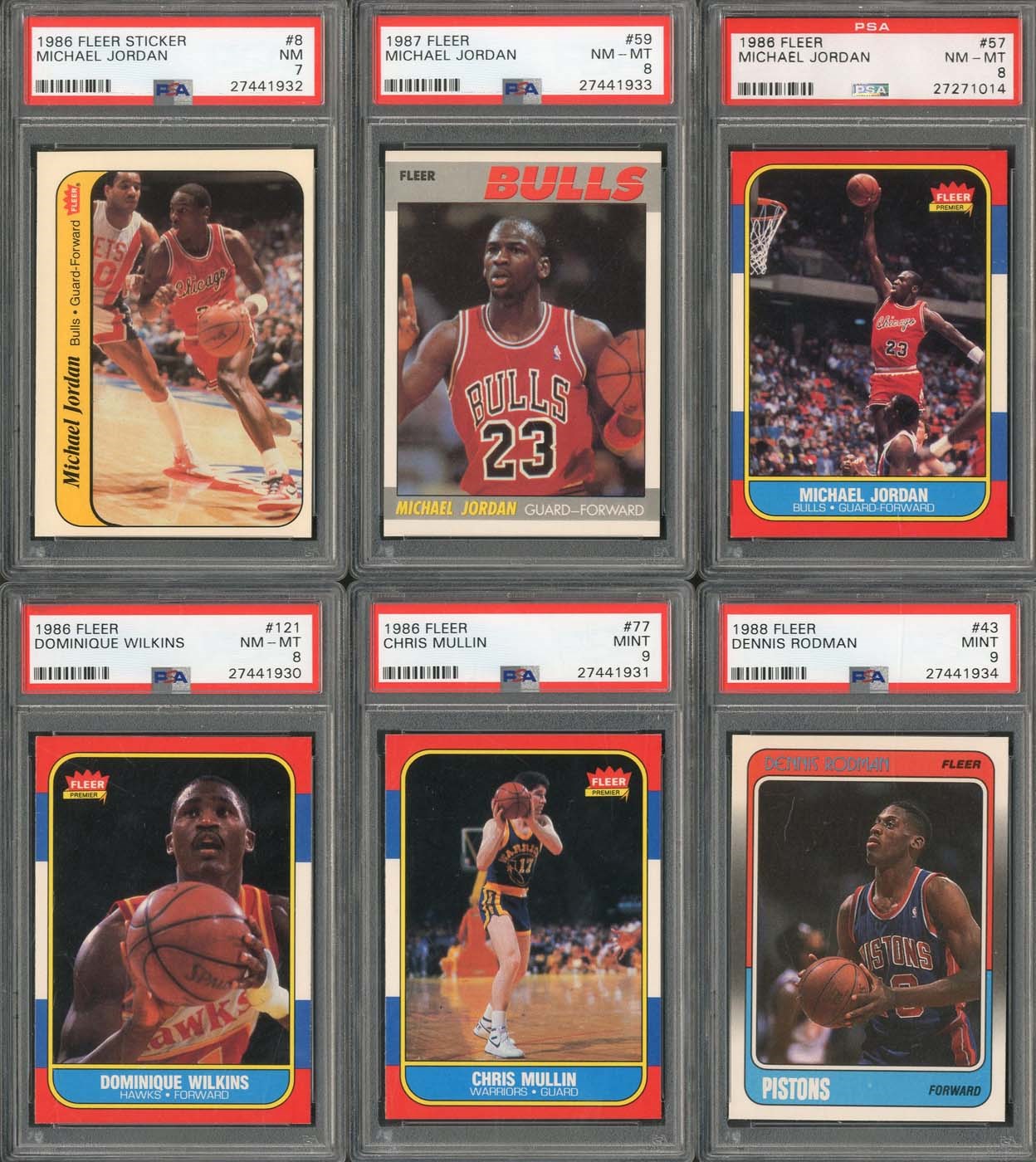 - 1986-87 to 1989-90 Fleer Basketball Complete HIGH GRADE Set Run of (4) with PSA 8 Michael Jordan Rookie!