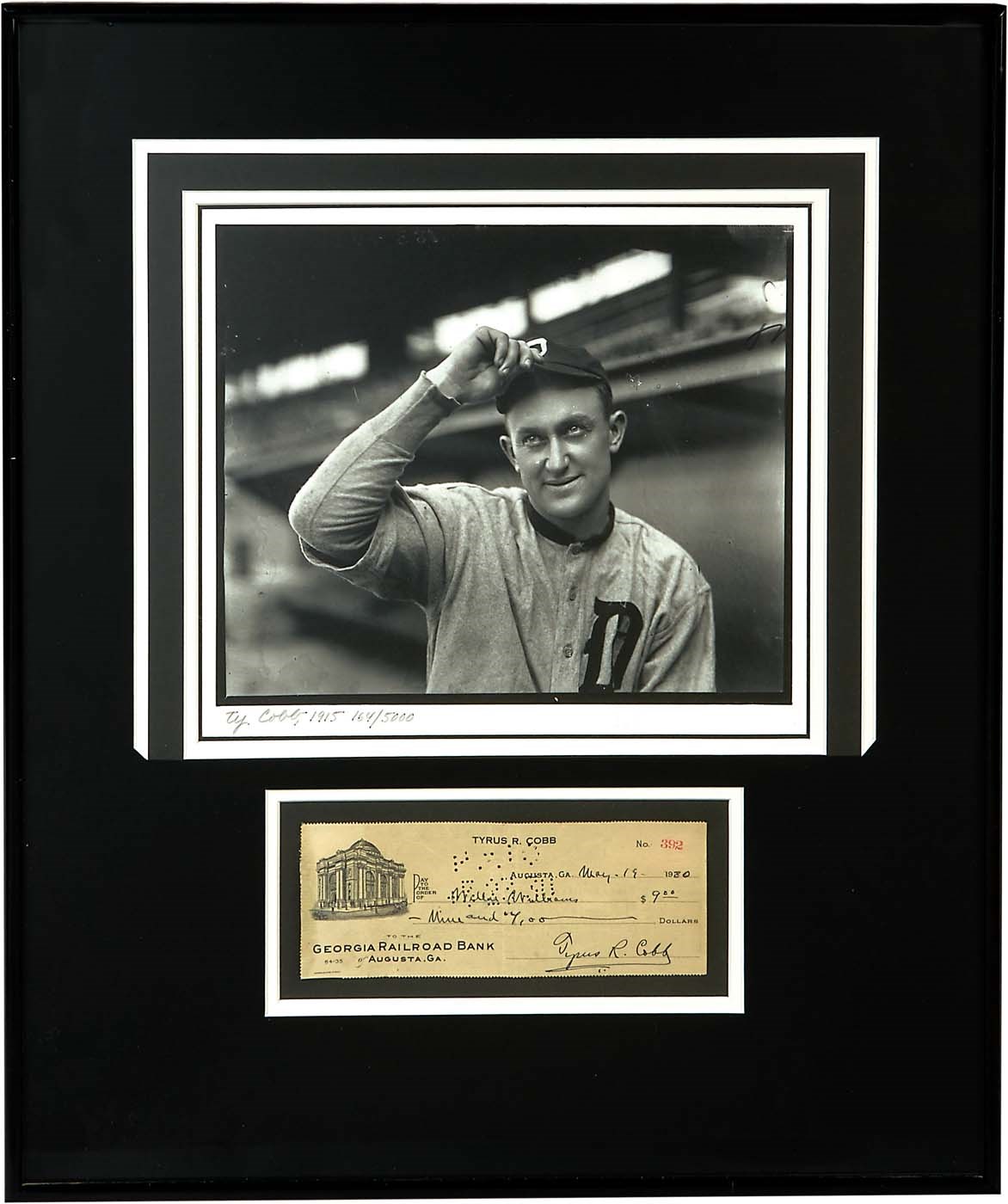 - 1930 Ty Cobb Signed Check Display (PSA)