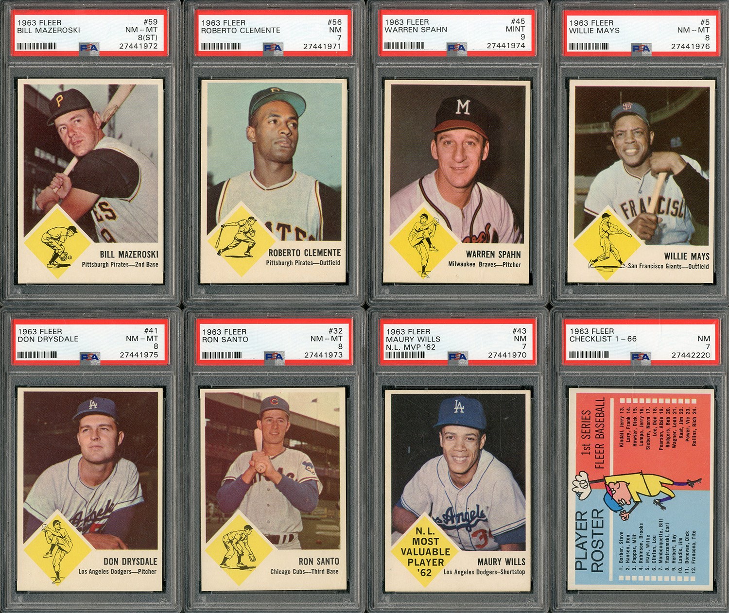 - 1963 Fleer HIGH GRADE Complete Set of (67) Cards with Checklist and (8) PSA Graded!