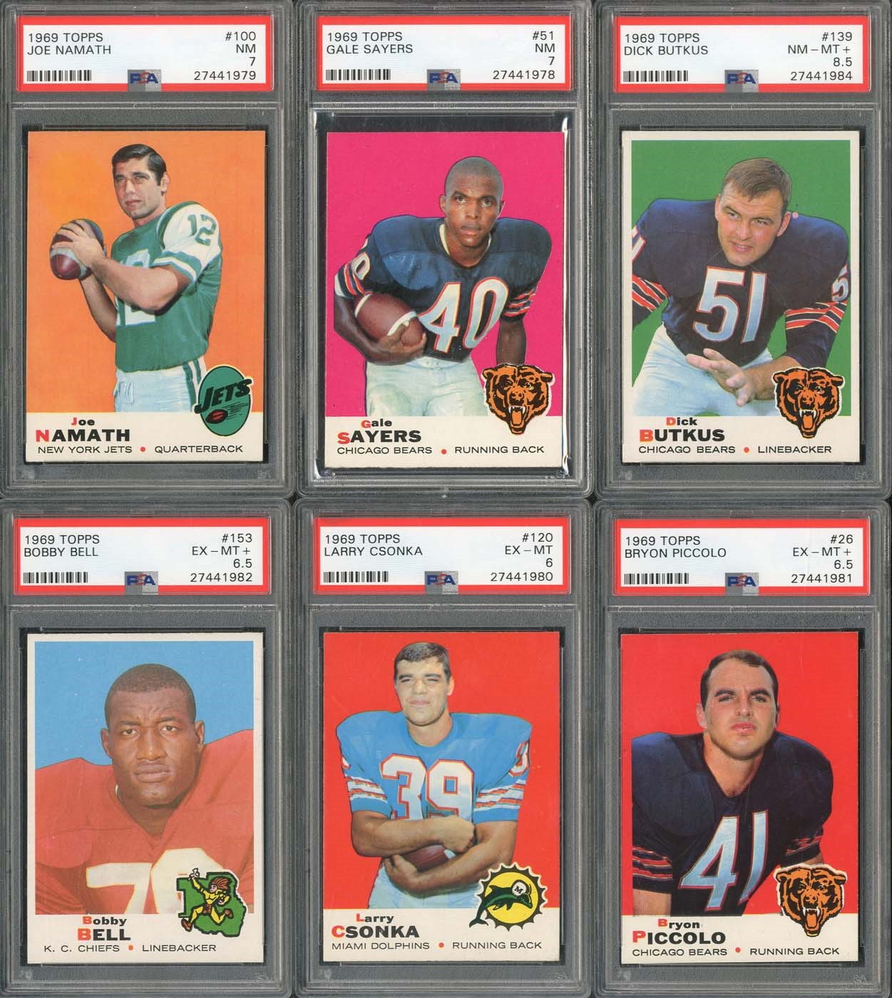 - 1969 Topps Football HIGH GRADE Complete Set of 263 Cards with (6) PSA
