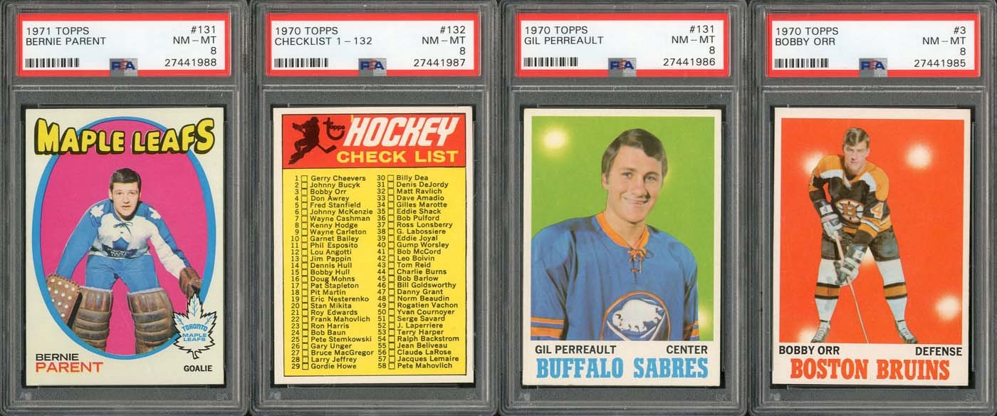 - 1970-71 to 1972-73 Topps Hockey HIGH GRADE Complete Set Collection of (3) with (4) Cards PSA Graded