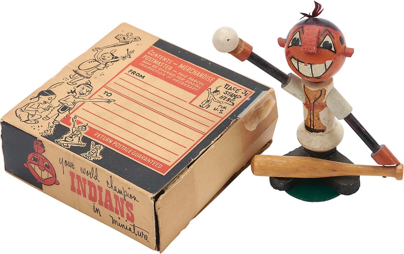 Cleveland Indians - Very Rare 1949 Cleveland Indians Wooden Figure with Box