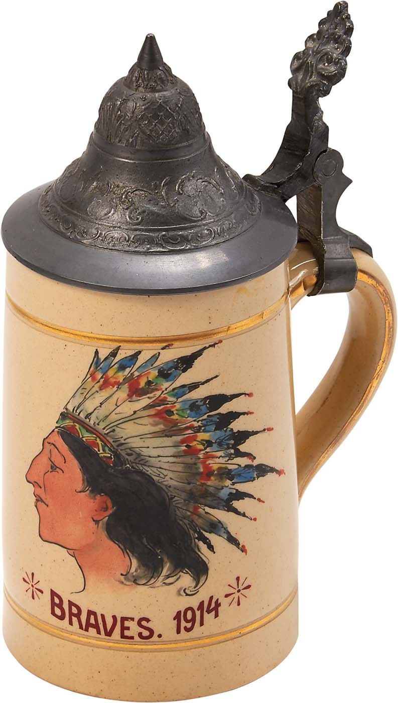 - 1914 Miracle Braves Beer Stein w/Fabulous Handpainted "Brave"