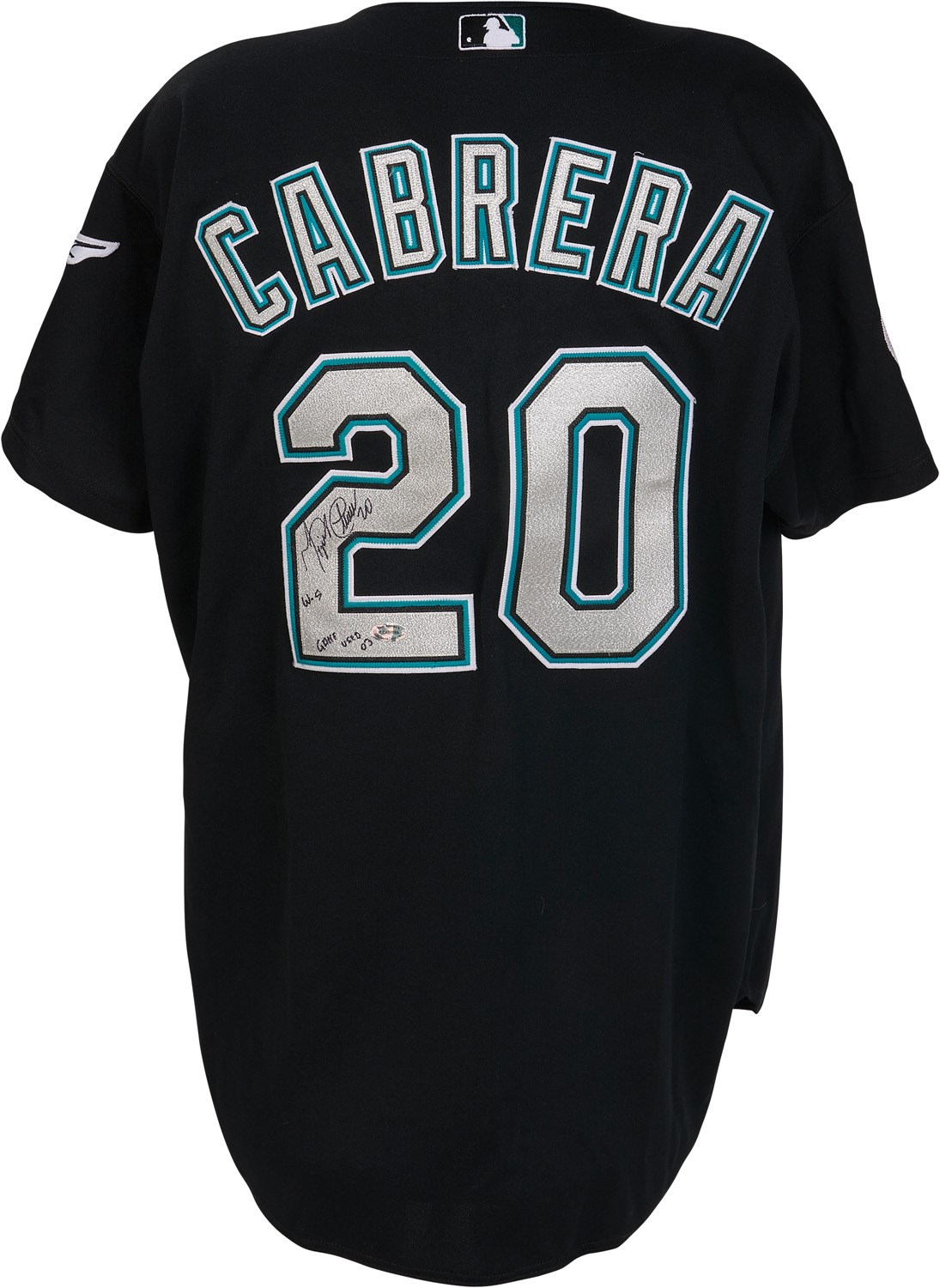 - 2003 World Series Miguel Cabrera Signed Game Worn Marlins Jersey (PSA)