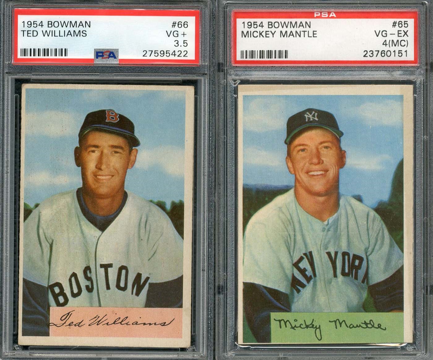 - 1954 Bowman Complete Set of 225 Cards including PSA Graded #66 Ted Williams