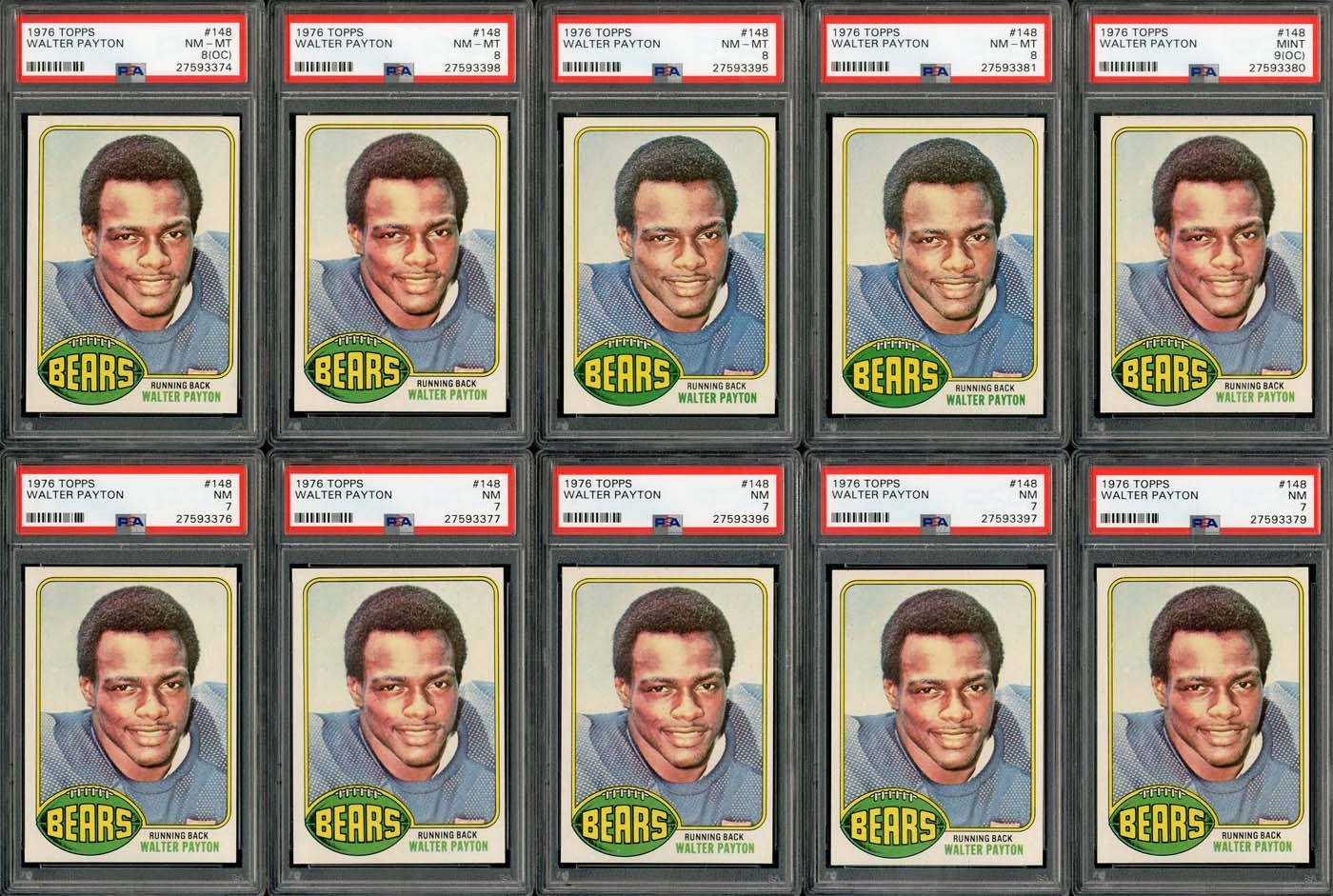 - 1976 Topps Walter Payton PSA Graded Rookie Card Lot of 15