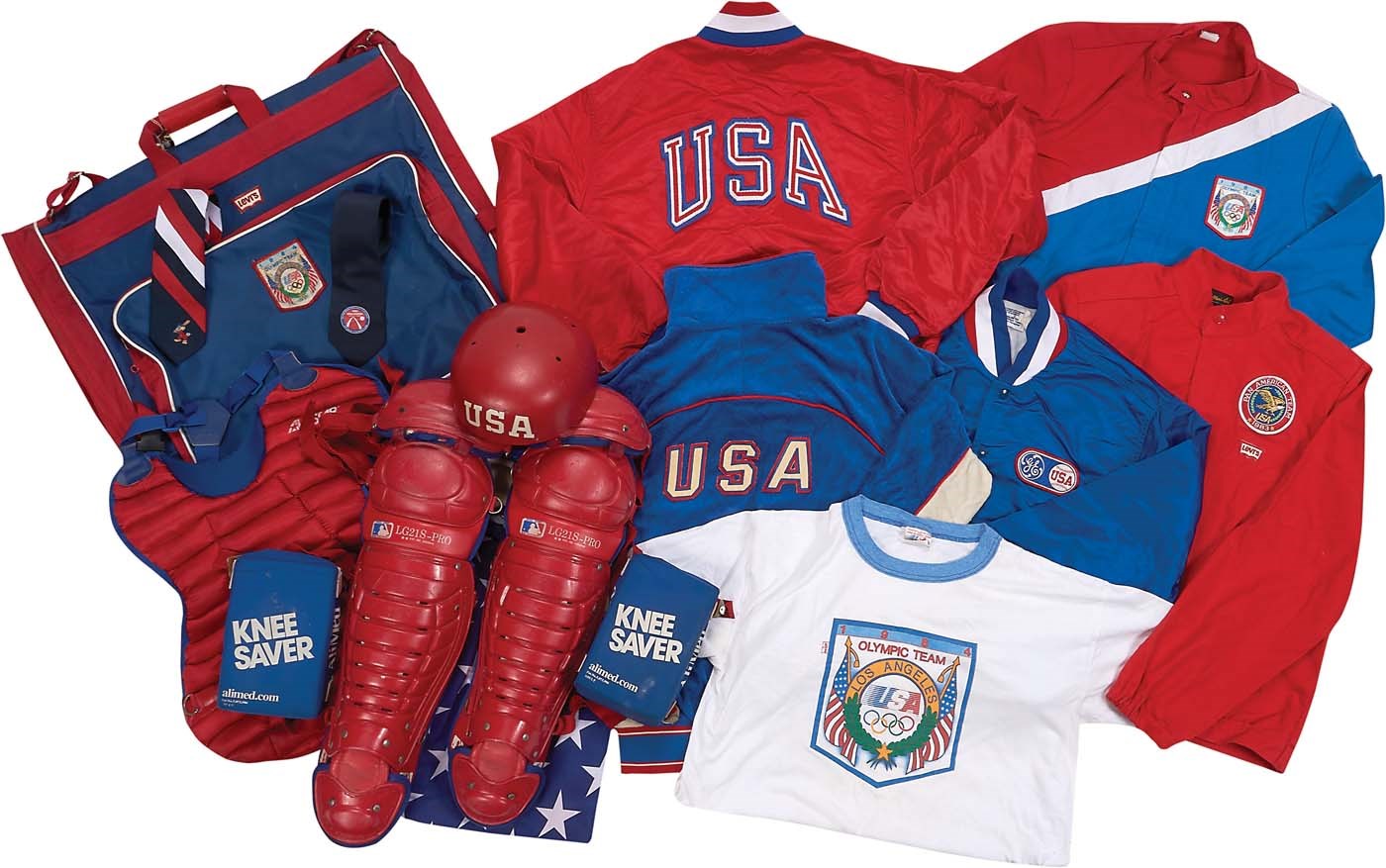 The 1984 USA Baseball Olympian Collection - 1984 John Marzano USA Olympic Baseball Collection w/Catcher's Equipment & USA Flag (15+)