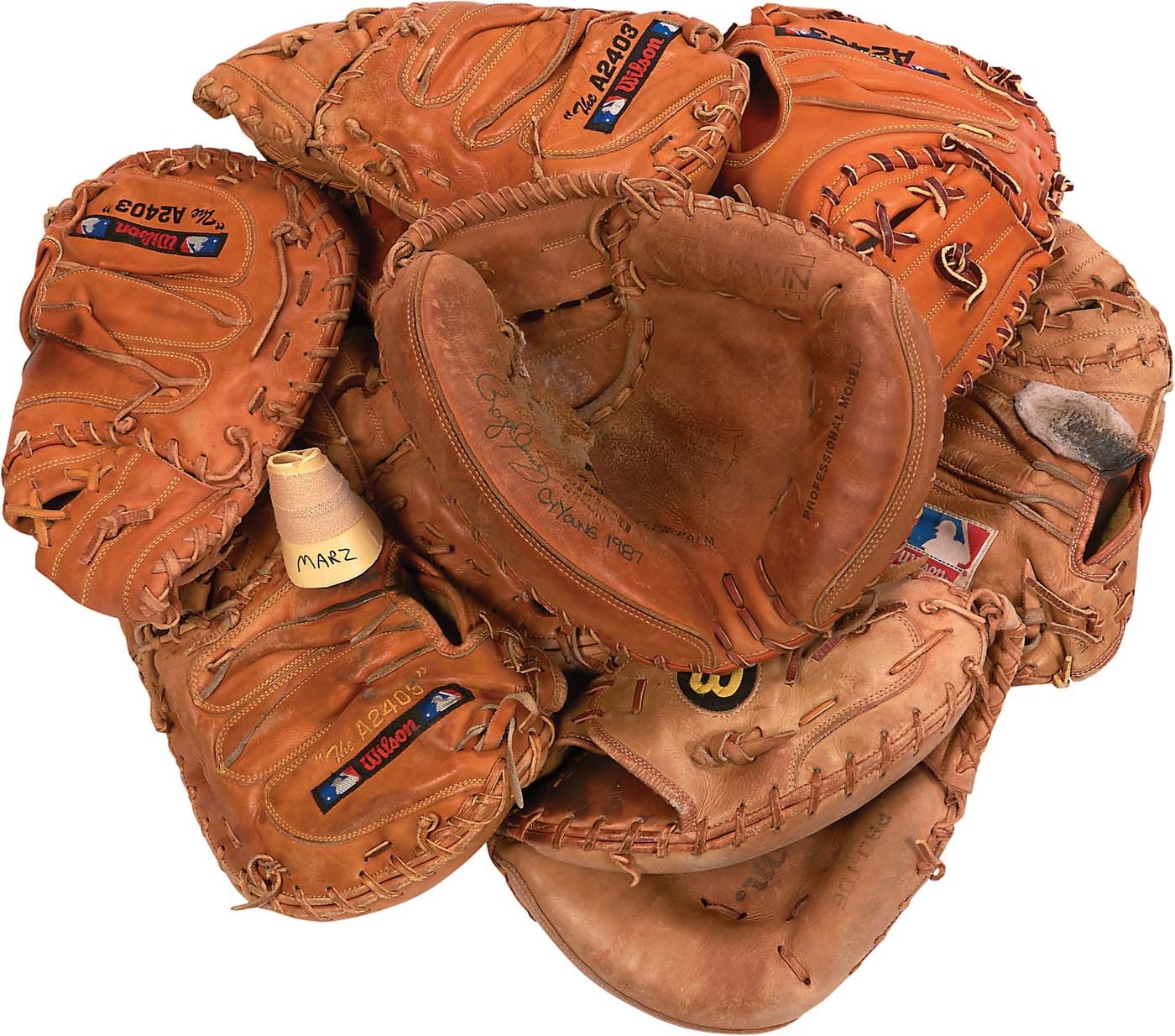 The 1984 USA Baseball Olympian Collection - John Marzano Game Worn Catcher's Mitt Collection w/One "Destroyed" by Roger Clemens (Some Photo-Matched)