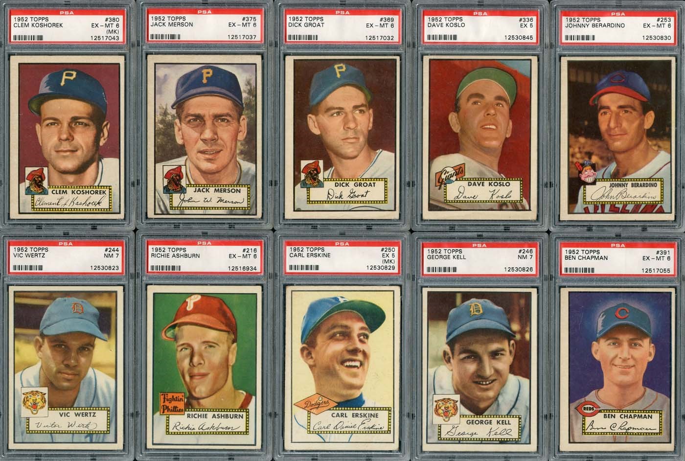 1952 Topps PSA Graded Collection with (5) High Numbers and a Rare Gray Back!