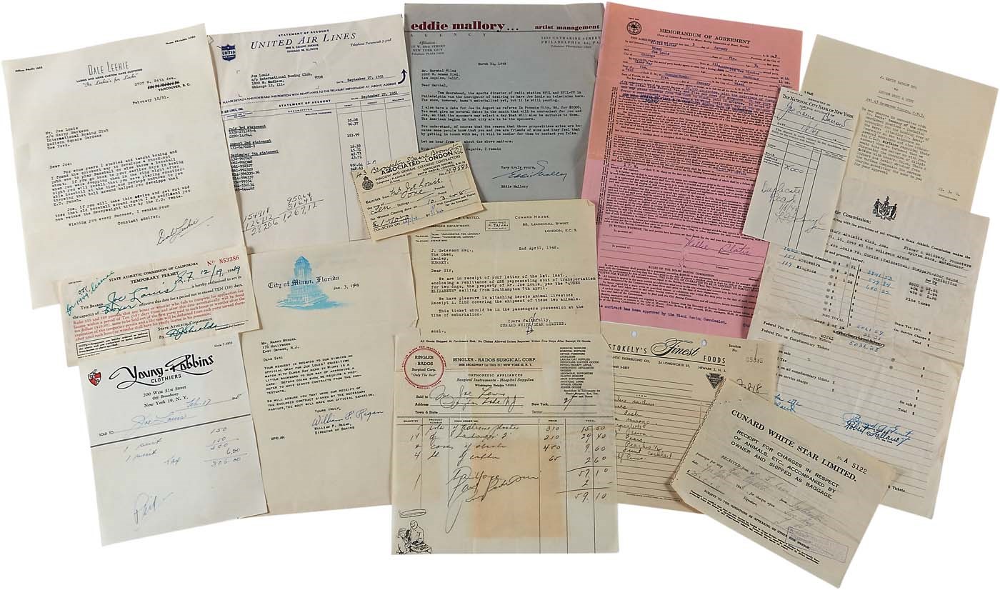 - 1950s-60s Joe Louis Collection w/Letters, Receipts & Two Contracts (25+)