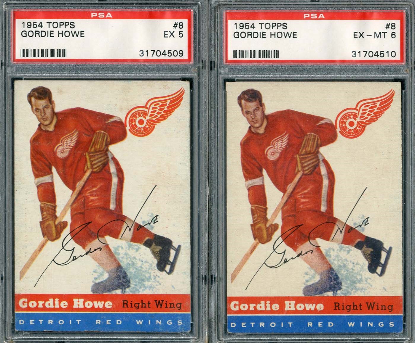 - 1954 Topps #8 Gordie Howe Pair of PSA Graded Cards!
