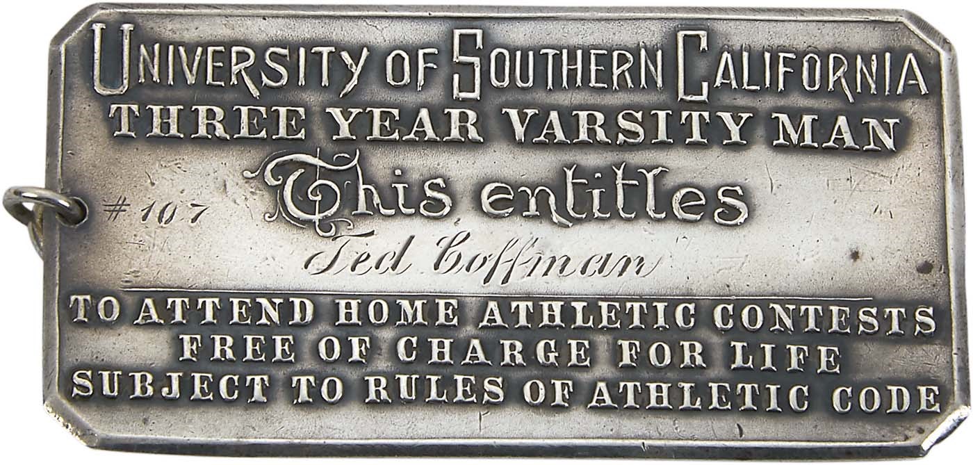Baseball Memorabilia - 1927 University of Southern California Baseball Lifetime Sterling Silver Pass