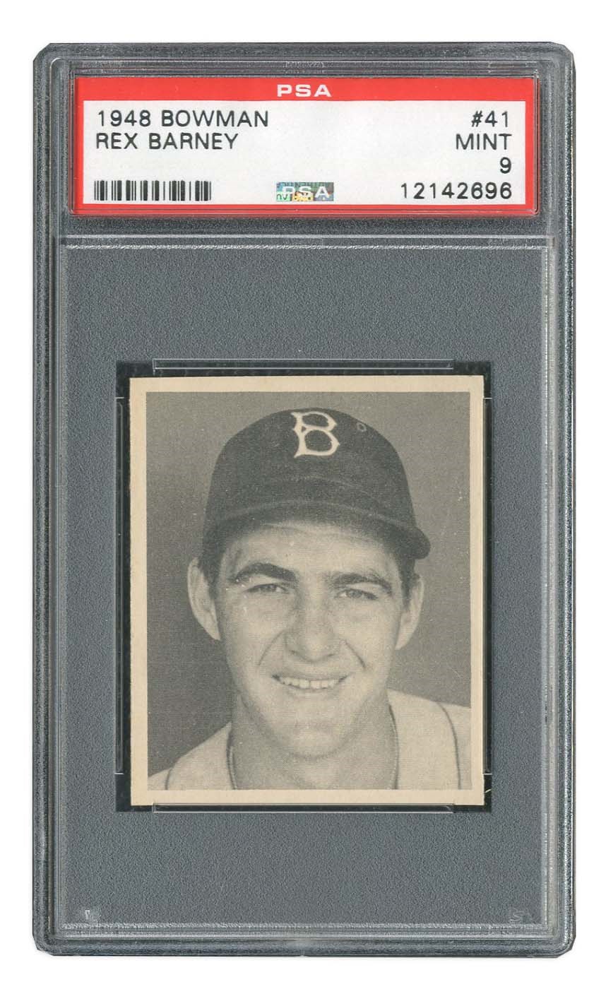 - 1948 Bowman #41 Rex Barney Rookie Card - PSA MINT 9