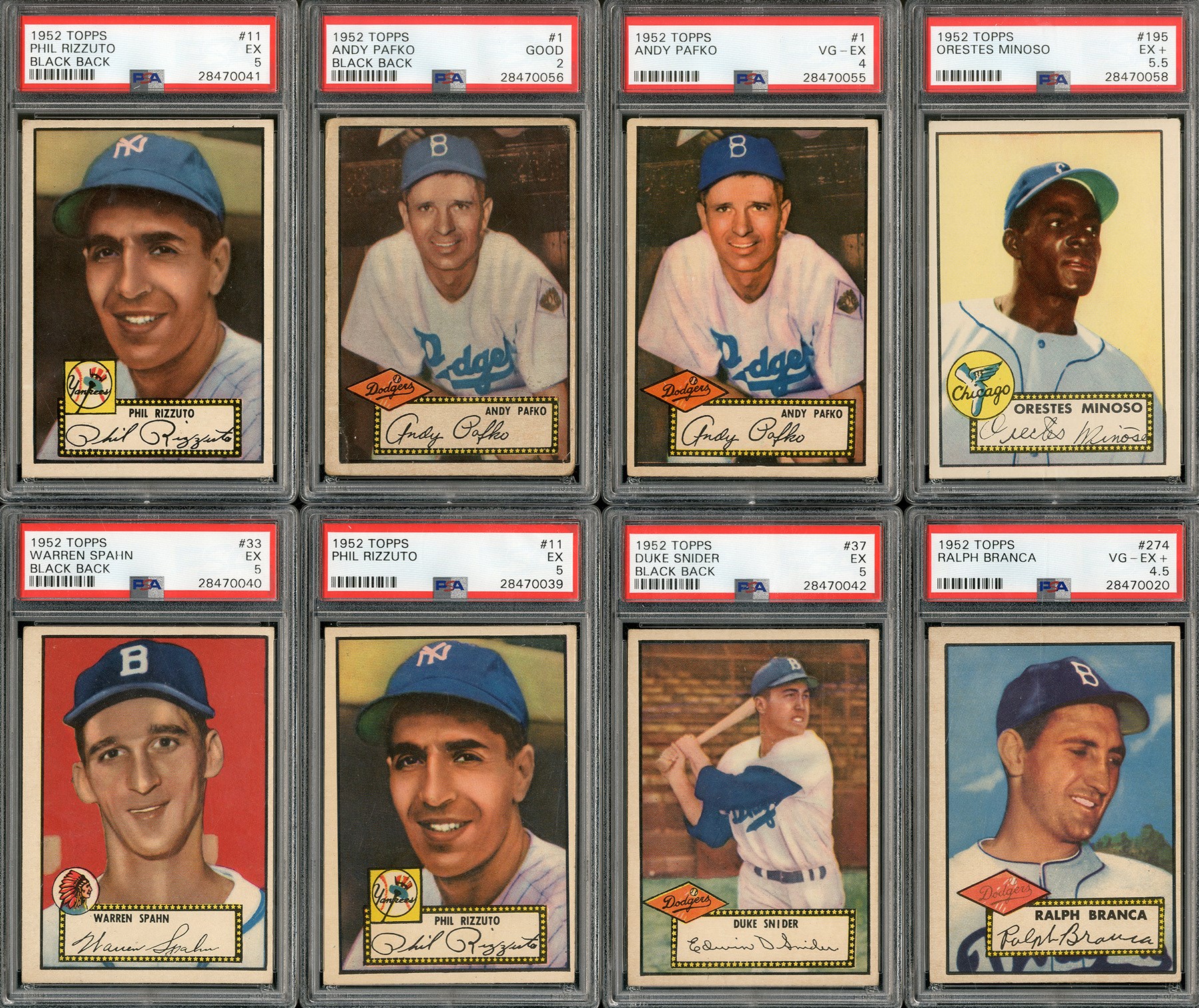 1952 Topps Lot (370) with HOFers and 9 High Numbers (27-PSA Graded)