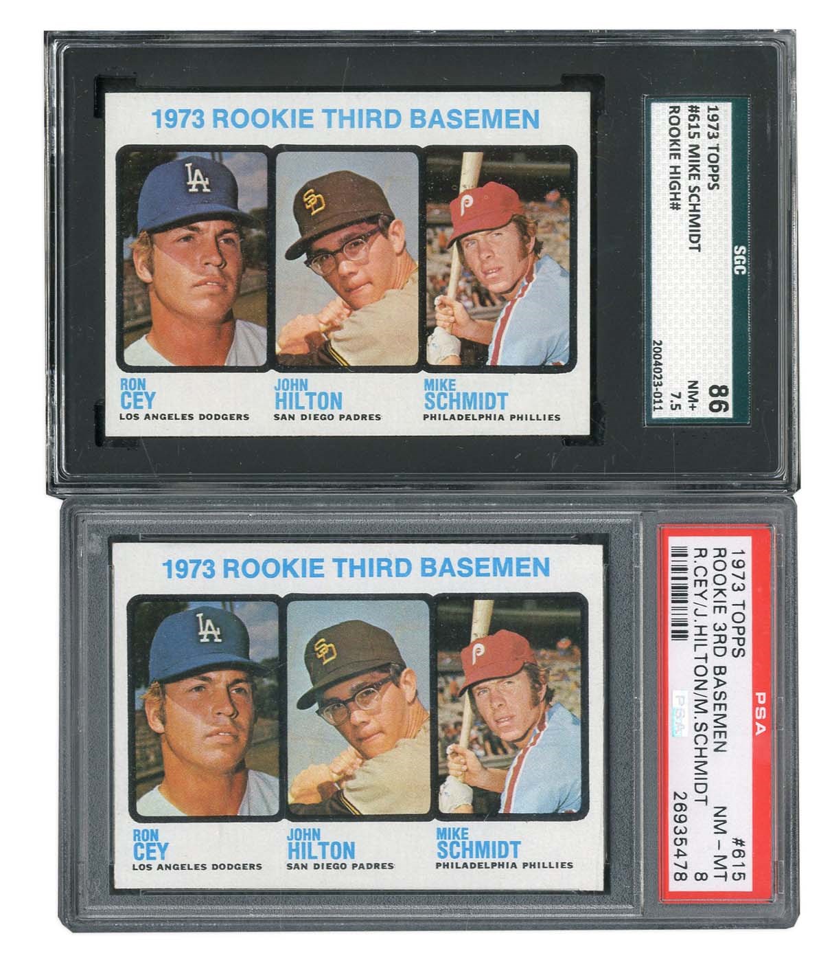 - 1973 Topps #615 Mike Schmidt PSA & SGC Pair of Graded Rookie Cards