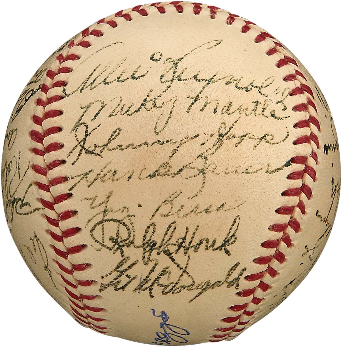 NY Yankees, Giants & Mets - 1951 World Series Champion Yankees Team-Signed Baseball w/Rookie Mantle (PSA)