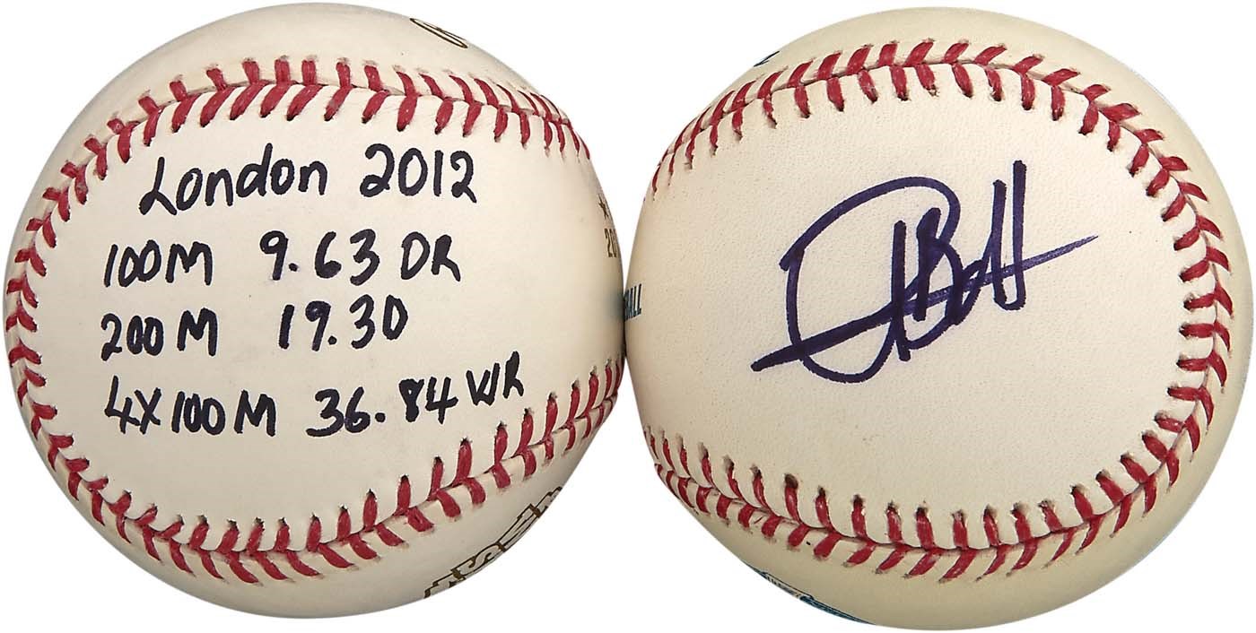 Baseball Autographs - Usain Bolt Signed Olympic & World Record Baseballs (SGC)