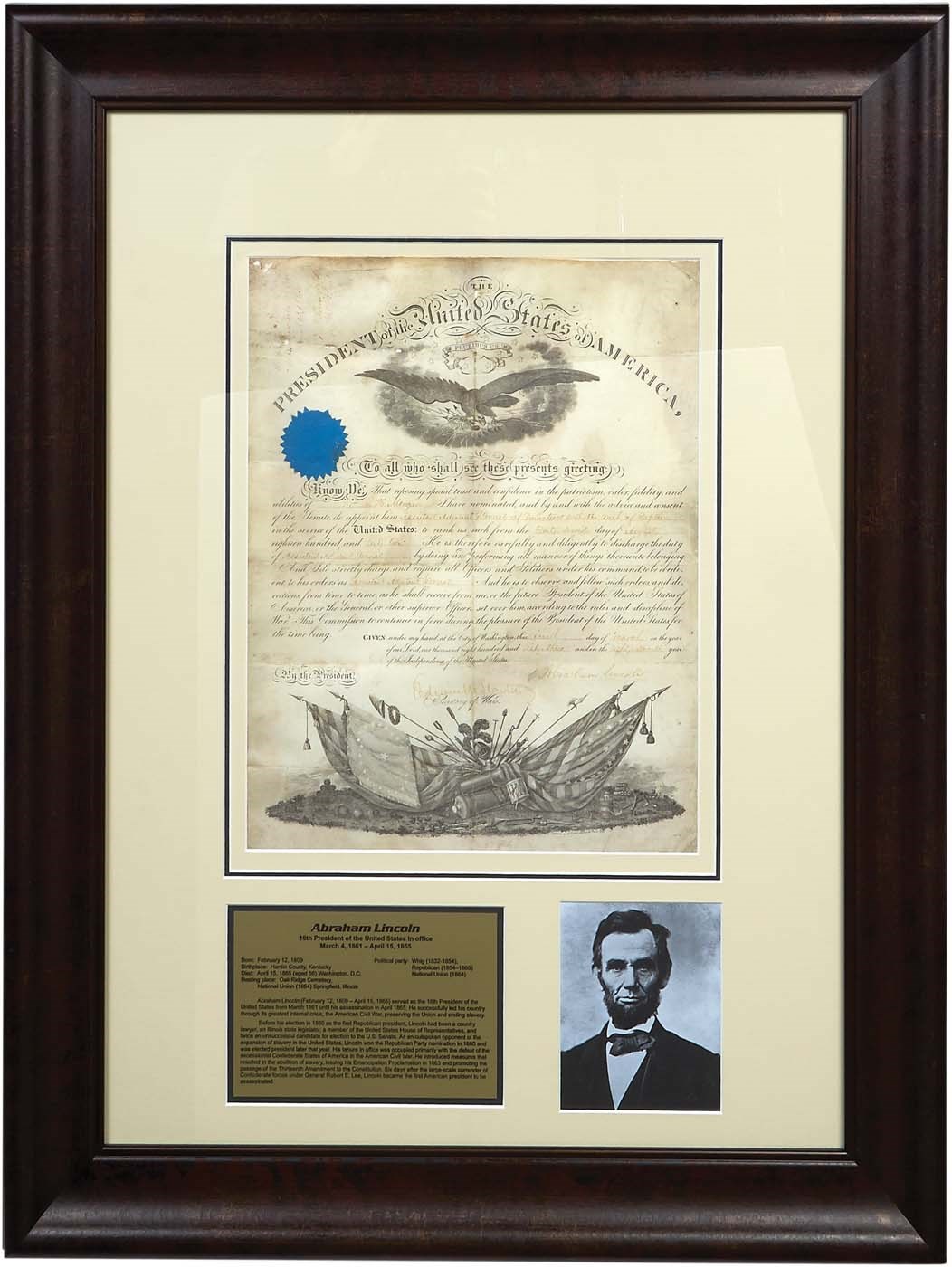 - 1863 Abraham Lincoln Signed Civil War Officer Commission (PSA)