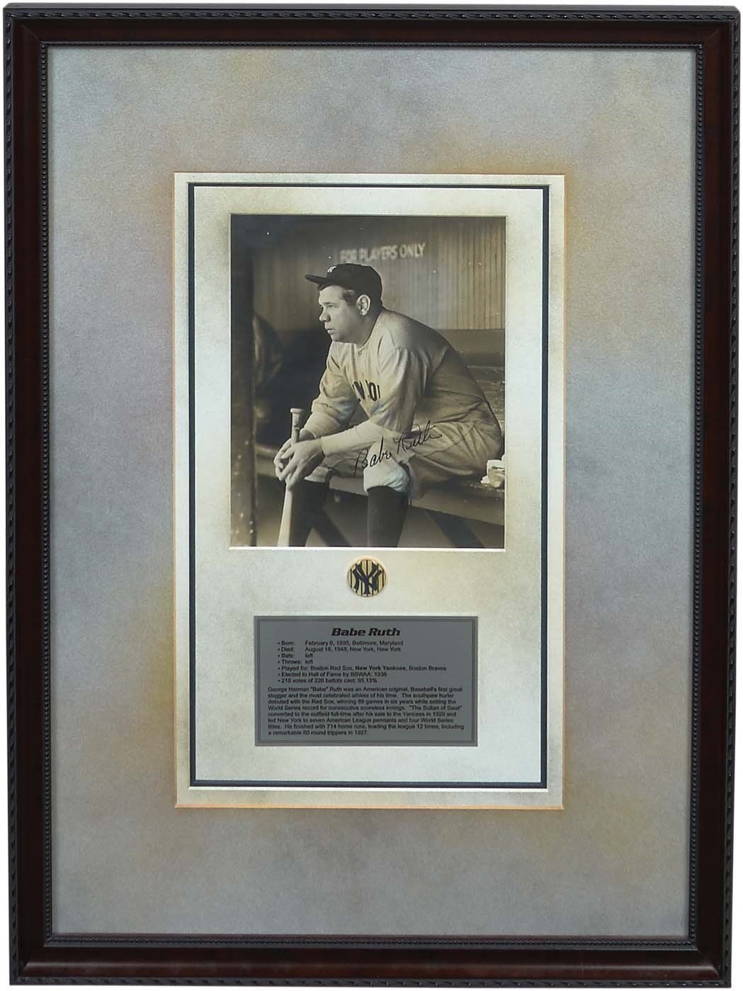 - Babe Ruth Signed Photograph Display (PSA MINT 9)