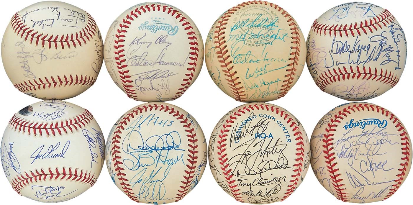 NY Yankees, Giants & Mets - 1960s-90s New York Yankees Team-Signed Baseball Collection w/Championship Teams (8)