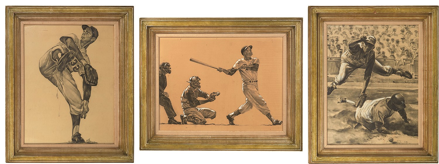 - 1960s Sandy Koufax & Dodgers Charcoal on Canvas by Volpe (3)