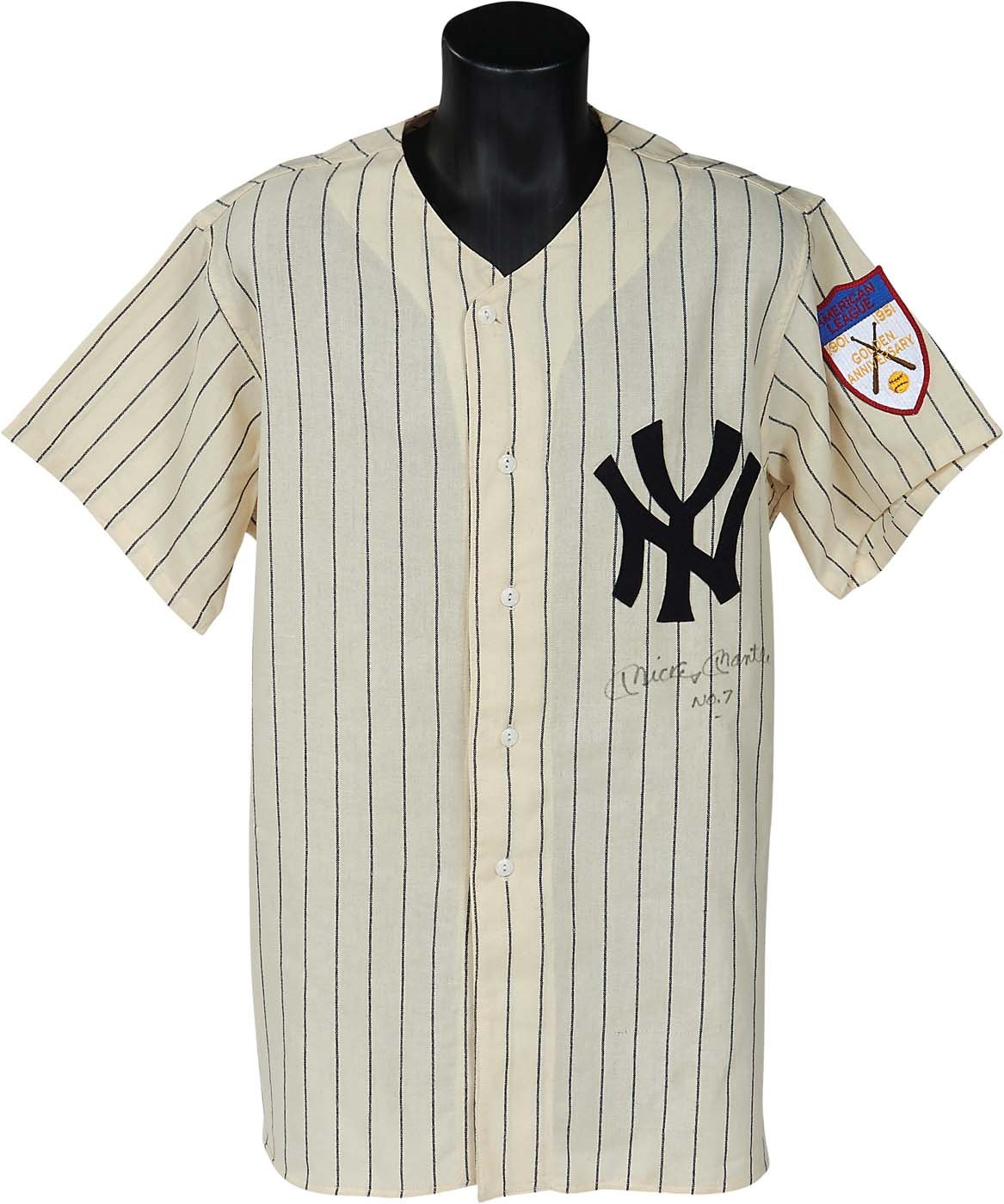 Mantle and Maris - Mickey Mantle "No.7" Signed Commemorative 1951 Yankees Jersey (PSA)