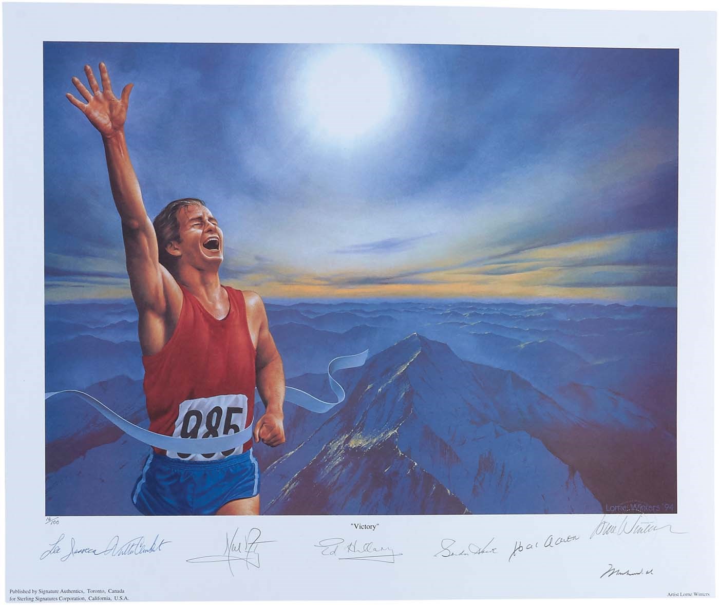 Victory Limited Edition Signed Lithograph (Armstrong, Ali, Aaron, Howe, etc) (PSA)